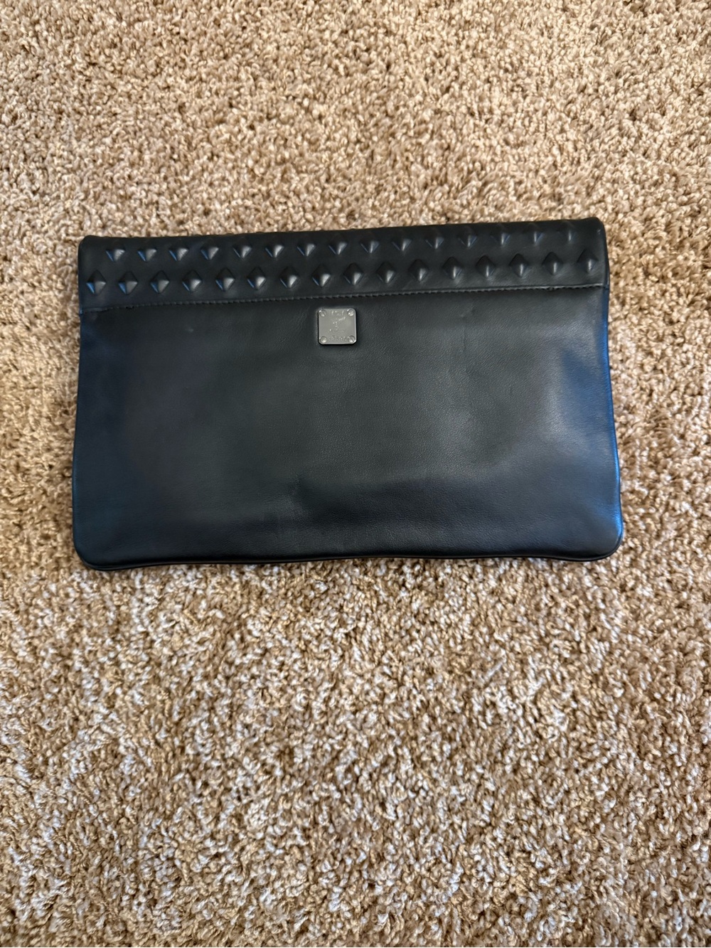 MCM Black Studded Foldover Clutch - Picture 2 of 12
